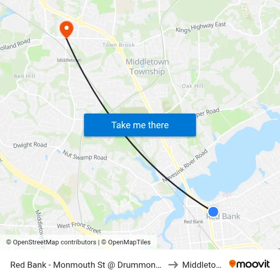 Red Bank - Monmouth St @ Drummond Pl (Southbound) to Middletown, NJ map
