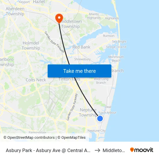 Asbury Park - Asbury Ave @ Central Ave (Northbound) to Middletown, NJ map