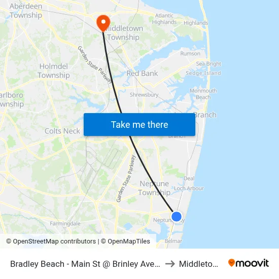 Bradley Beach - Main St @ Brinley Ave (Southbound) to Middletown, NJ map