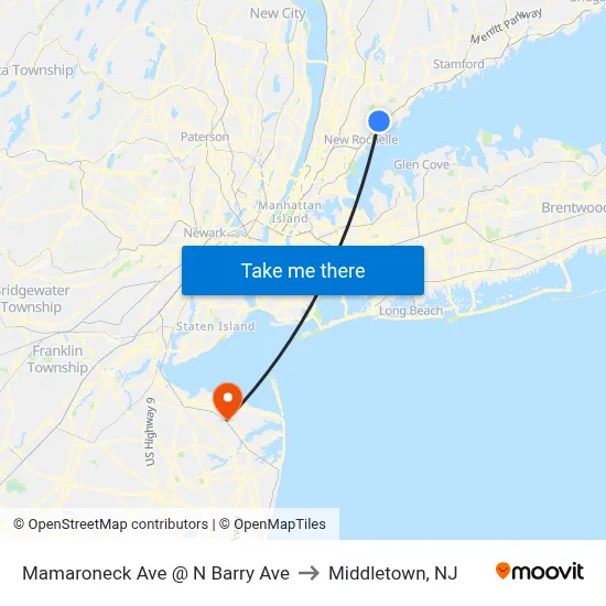 Mamaroneck Ave @ N Barry Ave to Middletown, NJ map