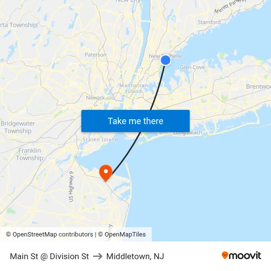 Main St @ Division St to Middletown, NJ map