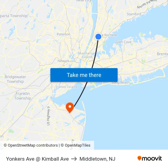 Yonkers Ave @ Kimball Ave to Middletown, NJ map
