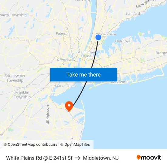 White Plains Rd @ E 241st St to Middletown, NJ map