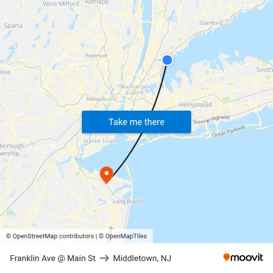 Franklin Ave @ Main St to Middletown, NJ map