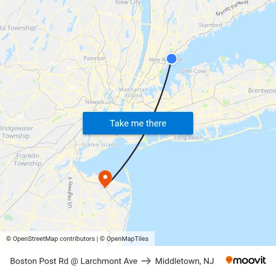 Boston Post Rd @ Larchmont Ave to Middletown, NJ map