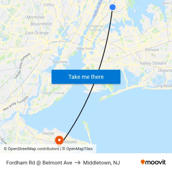 Fordham Rd @ Belmont Ave to Middletown, NJ map