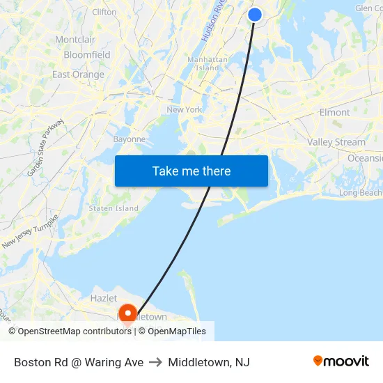 Boston Rd @ Waring Ave to Middletown, NJ map
