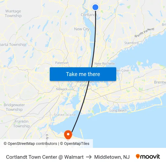 Cortlandt Town Center @ Walmart to Middletown, NJ map