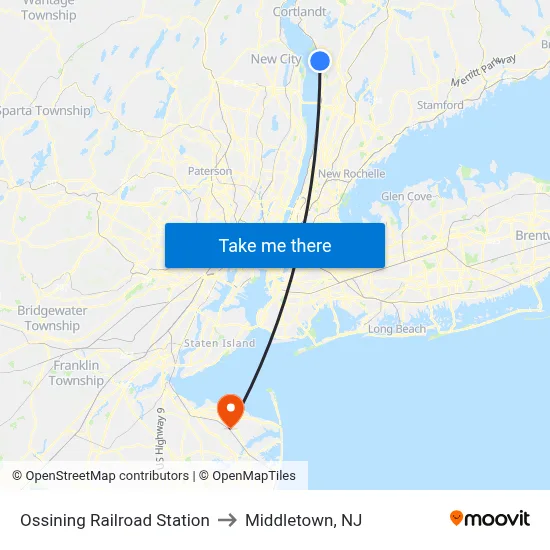 Ossining Railroad Station to Middletown, NJ map