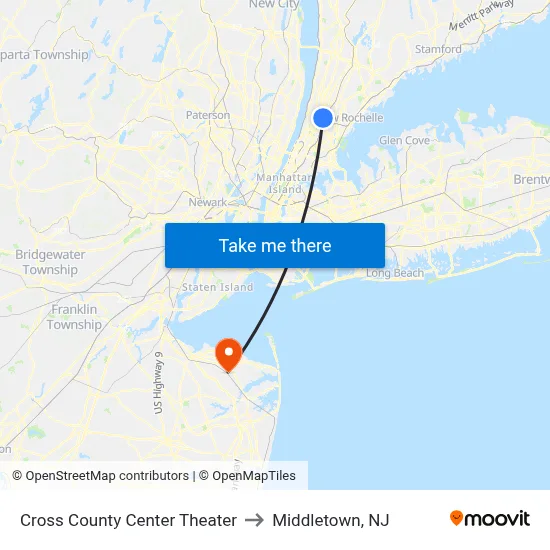 Cross County Center Theater to Middletown, NJ map