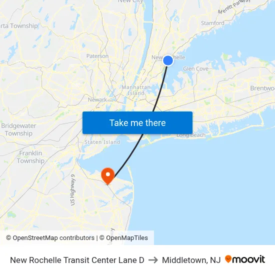 New Rochelle Transit Center Lane D to Middletown, NJ map
