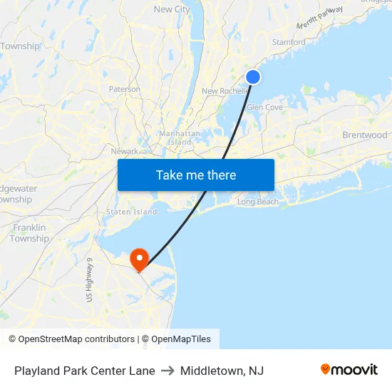 Playland Park Center Lane to Middletown, NJ map