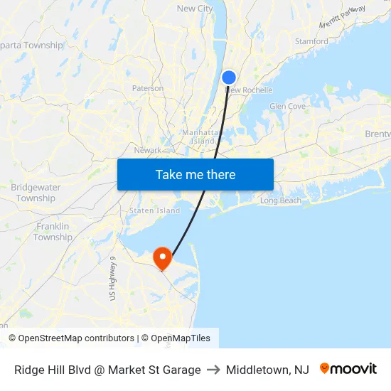 Ridge Hill Blvd @ Market St Garage to Middletown, NJ map