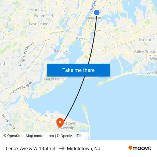 Lenox Ave & W 135th St to Middletown, NJ map