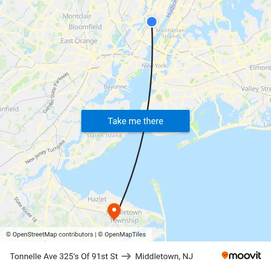Tonnelle Ave 325's Of 91st St to Middletown, NJ map
