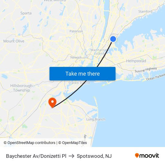 Baychester Av/Donizetti Pl to Spotswood, NJ map