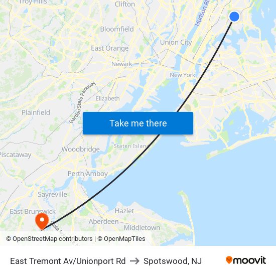 East Tremont Av/Unionport Rd to Spotswood, NJ map