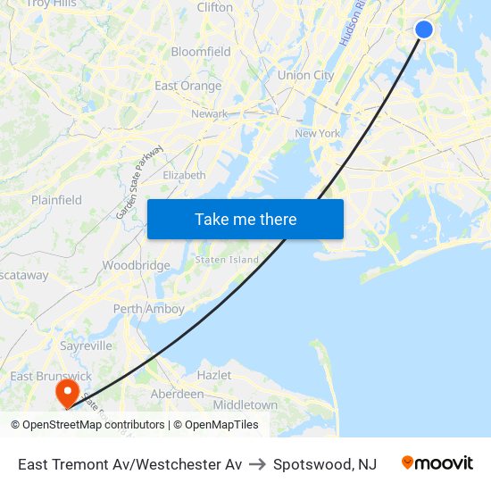 East Tremont Av/Westchester Av to Spotswood, NJ map