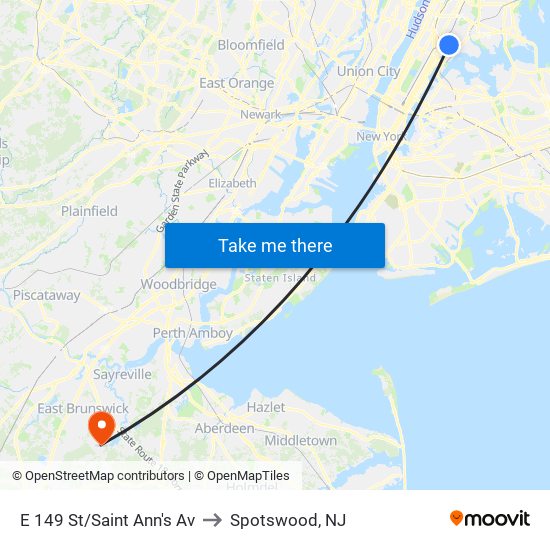 E 149 St/Saint Ann's Av to Spotswood, NJ map