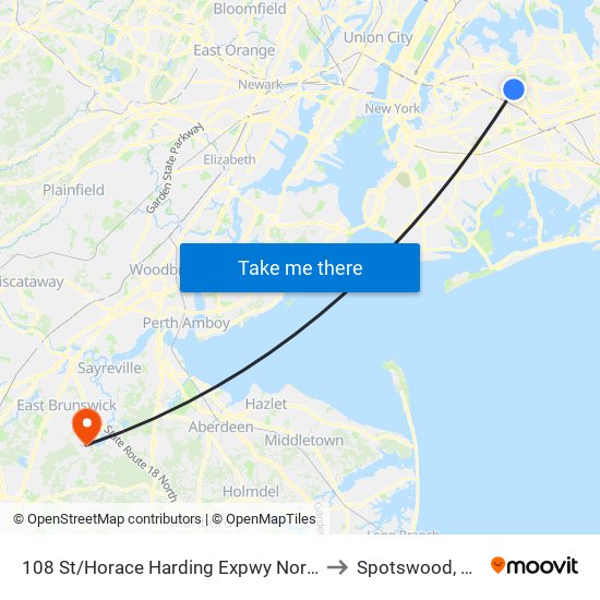 108 St/Horace Harding Expwy North to Spotswood, NJ map