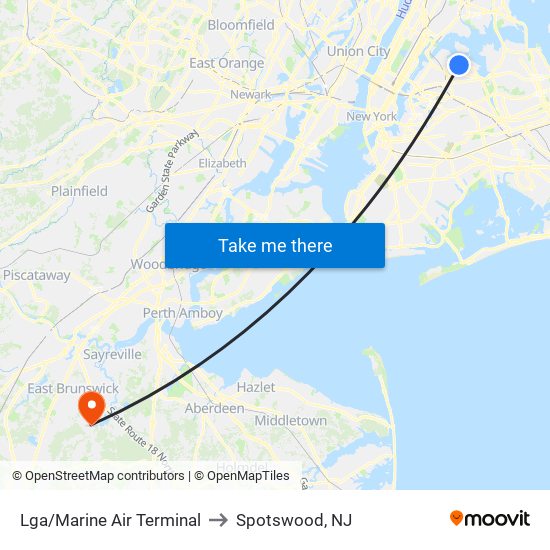 Lga/Marine Air Terminal to Spotswood, NJ map