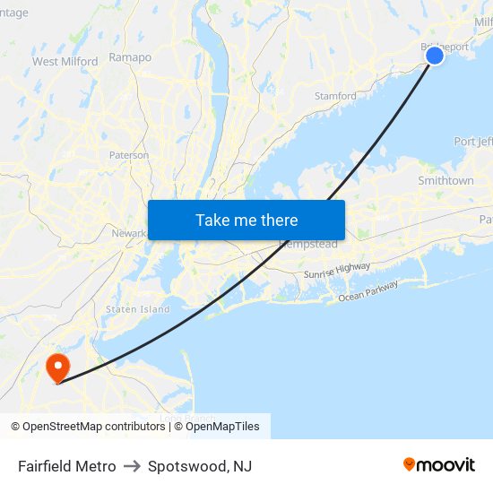 Fairfield Metro to Spotswood, NJ map