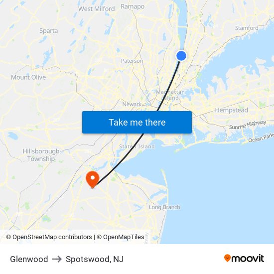 Glenwood to Spotswood, NJ map