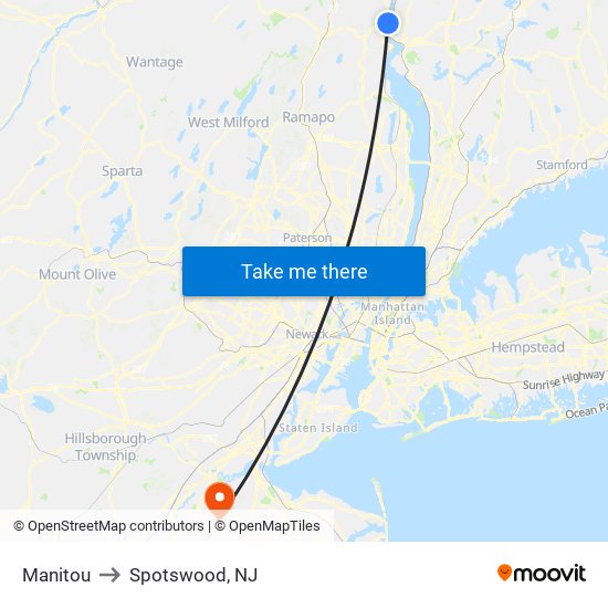 Manitou to Spotswood, NJ map