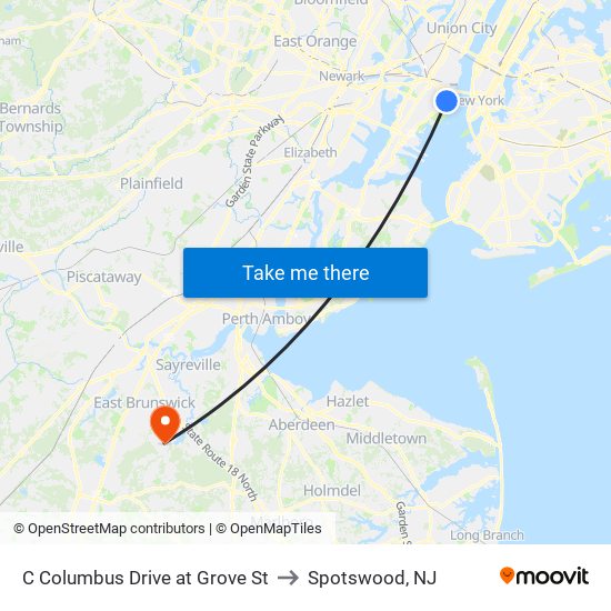 C Columbus Drive at Grove St to Spotswood, NJ map