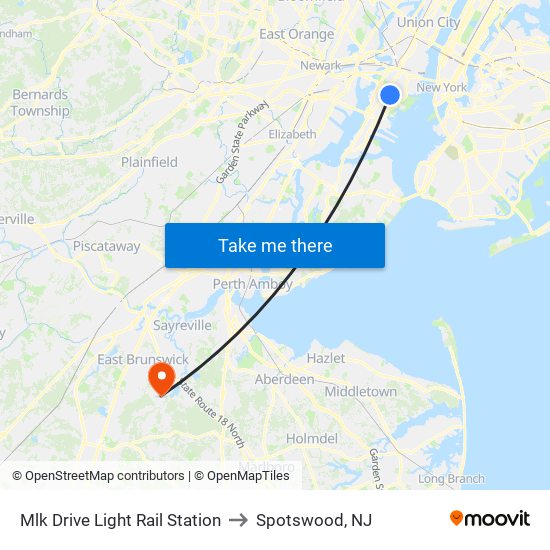 Mlk Drive Light Rail Station to Spotswood, NJ map