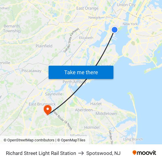 Richard Street Light Rail Station to Spotswood, NJ map