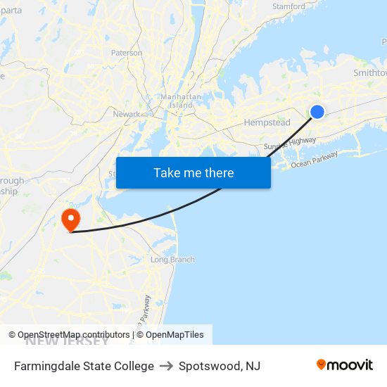 Farmingdale State College to Spotswood, NJ map