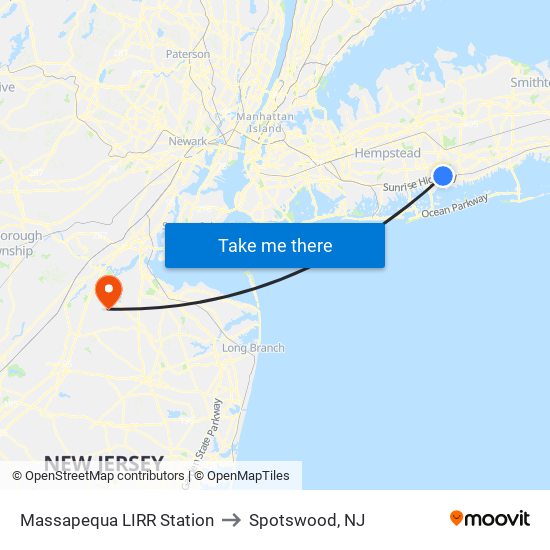 Massapequa LIRR Station to Spotswood, NJ map