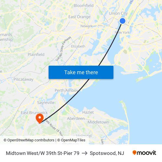 Midtown West/W 39th St-Pier 79 to Spotswood, NJ map