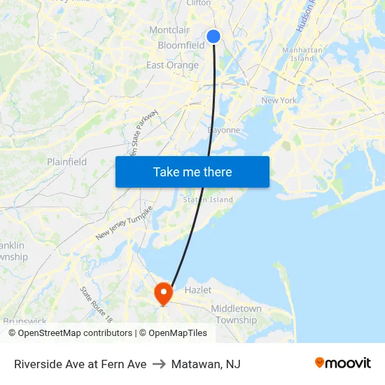 Riverside Ave at Fern Ave to Matawan, NJ map