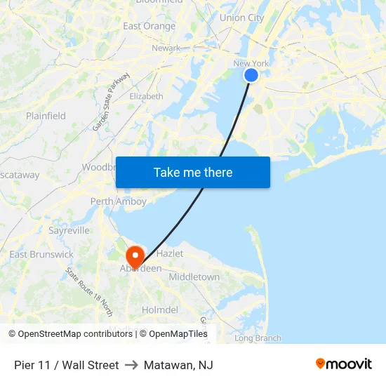 Pier 11 / Wall Street to Matawan, NJ map