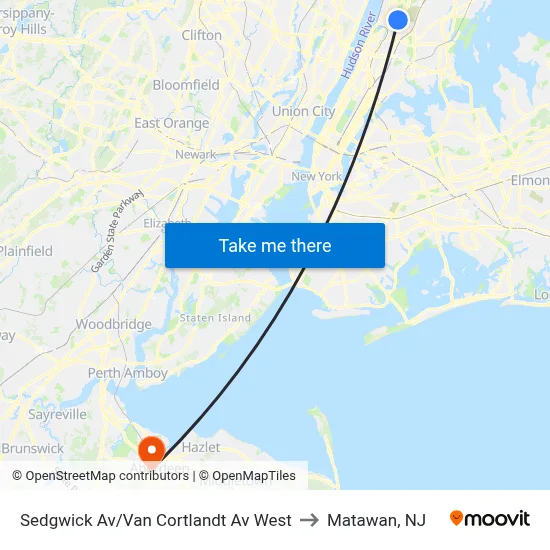 Sedgwick Av/Van Cortlandt Av West to Matawan, NJ map