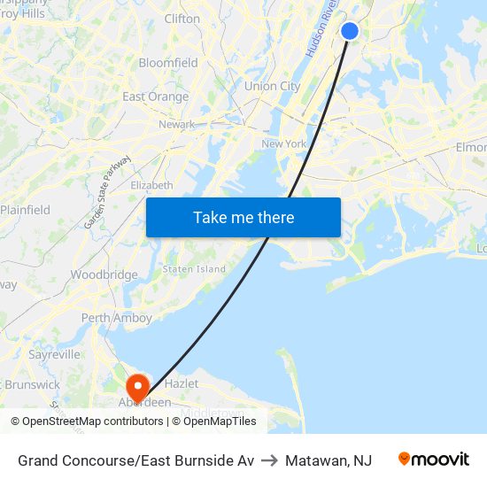 Grand Concourse/East Burnside Av to Matawan, NJ map