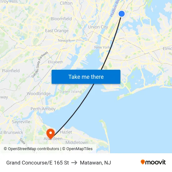 Grand Concourse/E 165 St to Matawan, NJ map