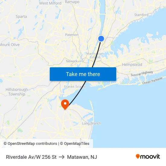 Riverdale Av/W 256 St to Matawan, NJ map