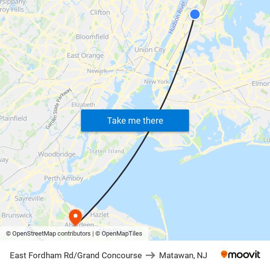 East Fordham Rd/Grand Concourse to Matawan, NJ map