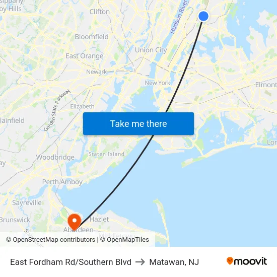East Fordham Rd/Southern Blvd to Matawan, NJ map
