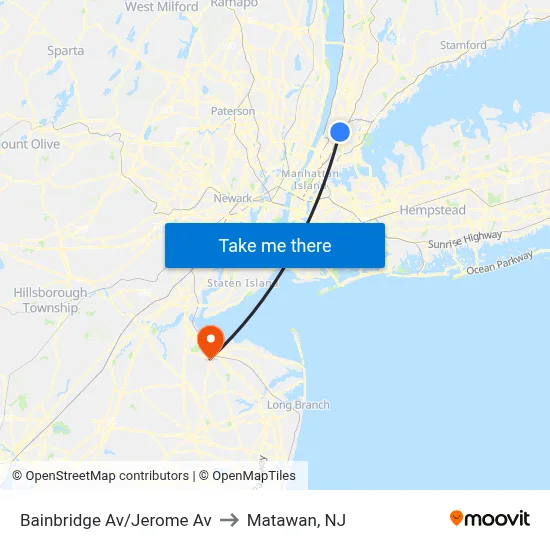 Bainbridge Av/Jerome Av to Matawan, NJ map