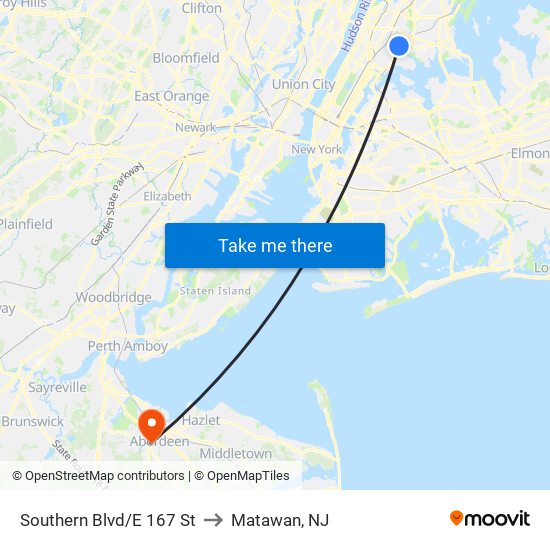 Southern Blvd/E 167 St to Matawan, NJ map