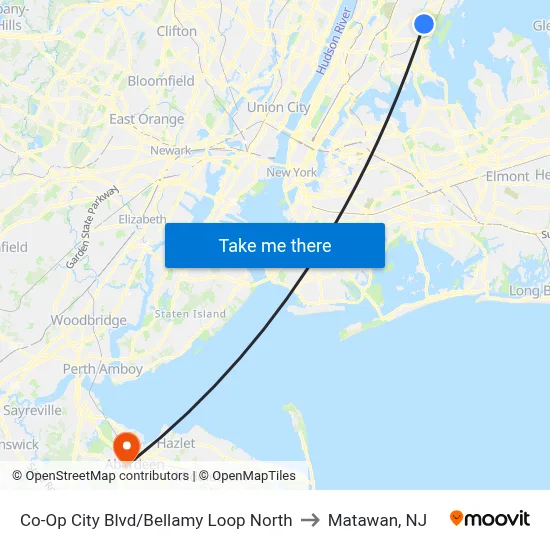 Co-Op City Blvd/Bellamy Loop North to Matawan, NJ map