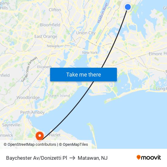 Baychester Av/Donizetti Pl to Matawan, NJ map