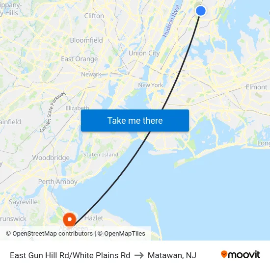 East Gun Hill Rd/White Plains Rd to Matawan, NJ map