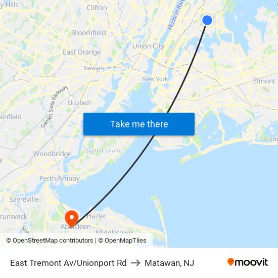 East Tremont Av/Unionport Rd to Matawan, NJ map