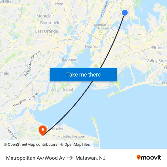 Metropolitan Av/Wood Av to Matawan, NJ map