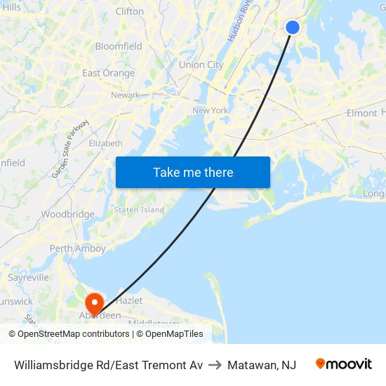 Williamsbridge Rd/East Tremont Av to Matawan, NJ map